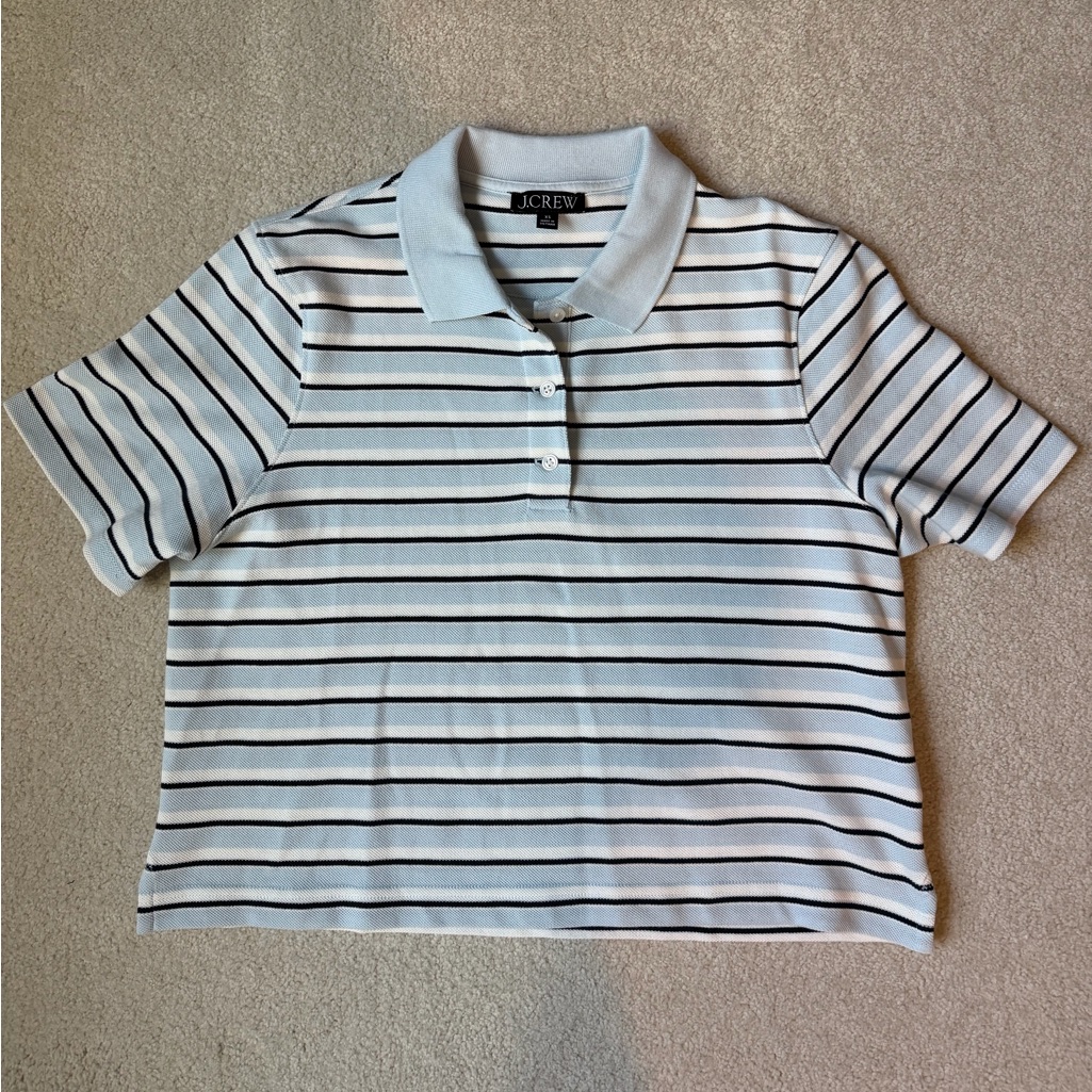 J. Crew Piqu Cropped Polo Shirt In Stripe